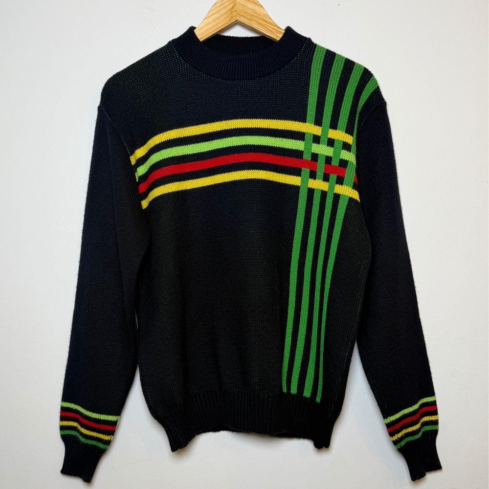 Vintage 70s John Deere Beautiful Bodyguards Knit Sweater Medium Black Flawless